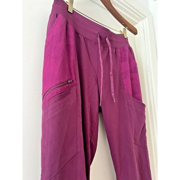 Women Greys Anatomy Barco Spandex Stretch 5 Pocket Drawstring Wine Scrub Pant L - Picture 3 of 7